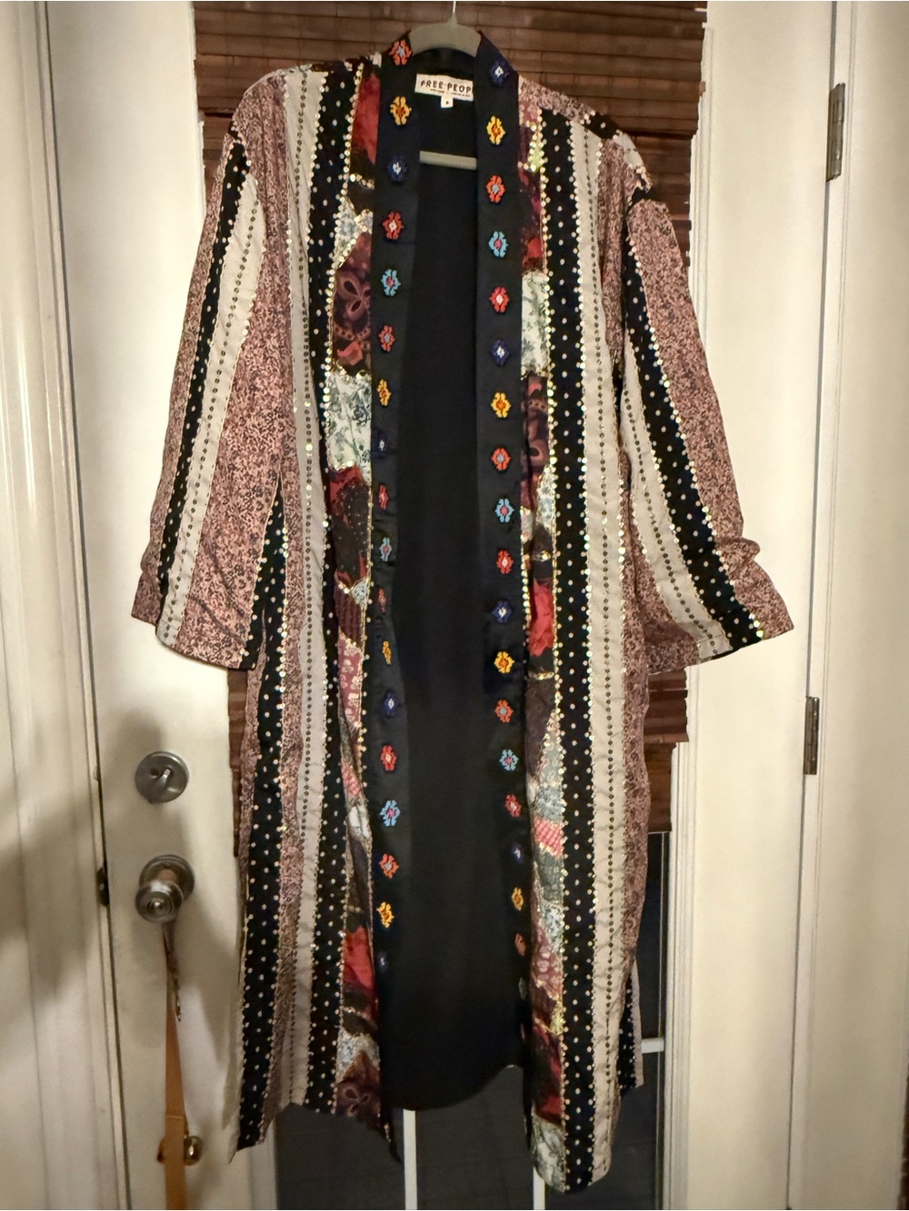 Free People Kayla Duster/Patchwork Kimono Coat-Multicolor intricate details,sz S - Picture 4 of 12